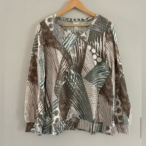 Weekend by Chico's Abstract Patterned Blouse - Cream Brown & Green